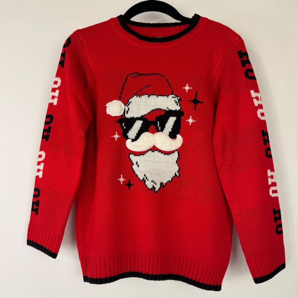 NWT Holiday Time Christmas Sweater Youth Size M 8 Red Santa Sunglasses Ho Ho Ho